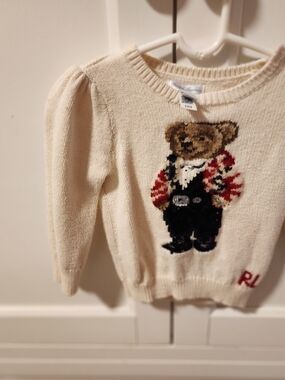 Ralph Lauren Cream Knit Teddy Bear Sweater with Puff Shoulders